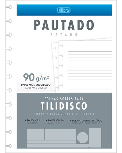 Refil Folha Caderno Tilidisco Universitário Pautado C/80 Fls