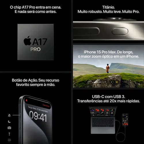 Apple iPhone 15 Pro (256 GB) - Titânio Branco (Novo com caixa