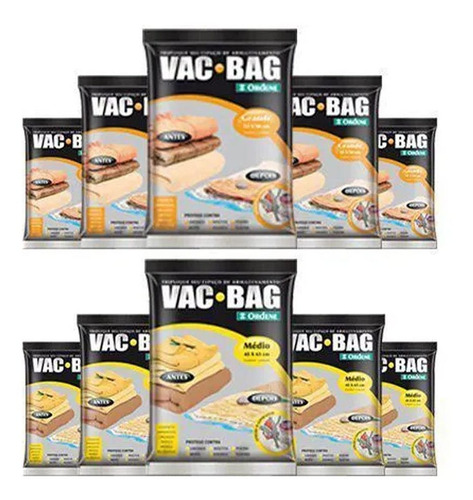 Combo: 10 Saco A Vácuo Vac Bag - 5 Médios + 5 Grandes Ordene