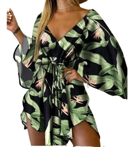 Mini Vestido De Playa Floral Irregular Hawaiano Para Mujer