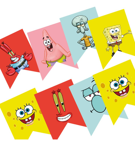 Banderines Imprimibles Editables Bob Esponja Cumpleaños Pdf