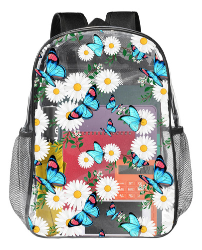 Qlonrewt Clear Mackpack For Girls Boys, Butterfly Daisy Clea