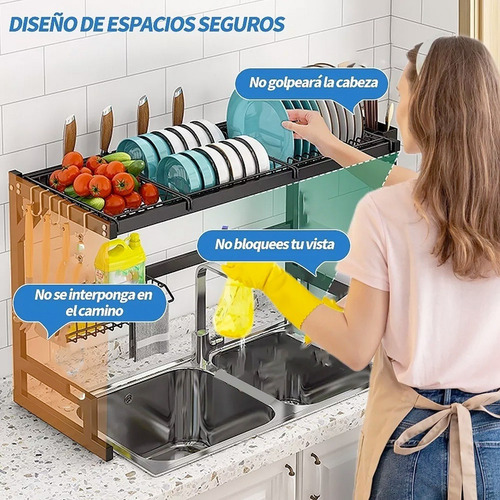 Imagen 5 de 10 de Escurridor Seca Platos Vajilla Acero Inoxidable 2 Pisos 85cm