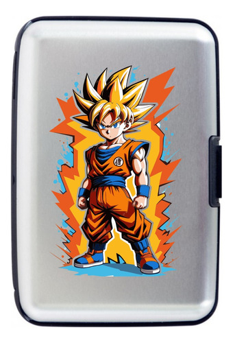 Billetera Dragon Ball Gohan Tarjetero Aluminio Porta Doc Color Plateado Diseño De La Tela Liso