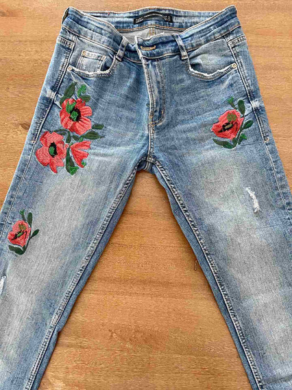 Jeans Mujer Chupin Con Bordado De Flores | MercadoLibre ????