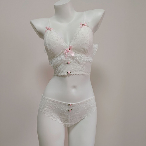 Conjunto De Sujetador De Encaje Para Mujer, Lencería Blanca