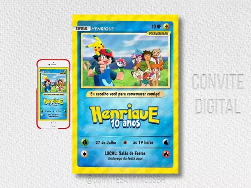 Arte Digital Convite Carta Pokémon Personalizada