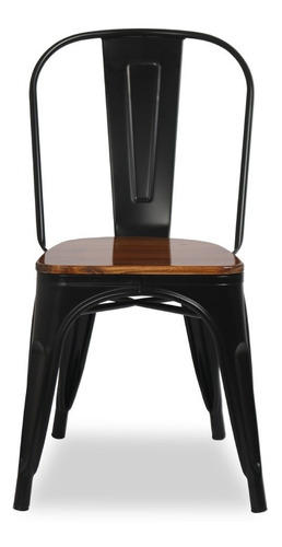 Silla de comedor Garden Life Tolix asiento de madera, estructura color negro mate, 1 unidad