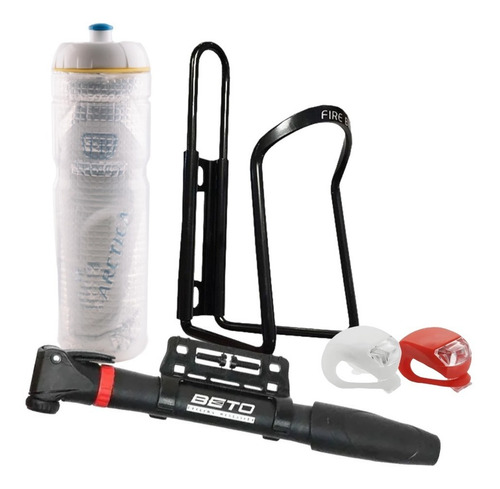 Imagen 1 de 2 de Kit Bici Luz+caramañola+portacaramañola+inflador. Gravedadx