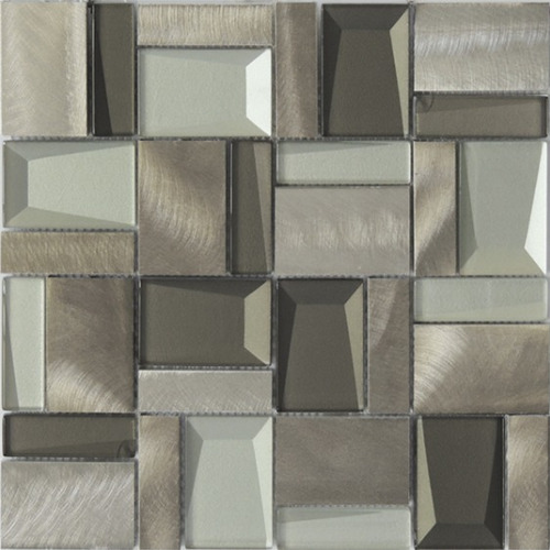 Malla Mosaico Azulejo Cenefa Vidrio/aluminio Gris Houston T