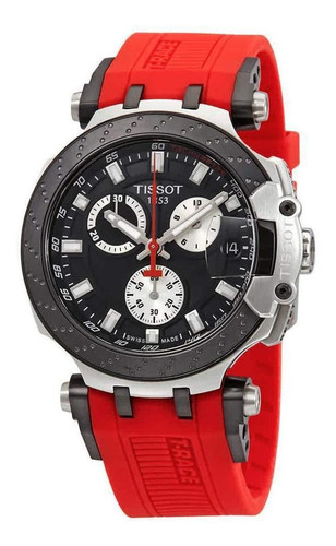 Reloj Tissot T Race Moto Gp T1154172705100 rojo con bisel, color negro, color de fondo negro