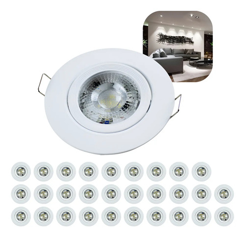 Kit 30 Luminária Teto Spot Led 7w Smd Direcionável Redondo