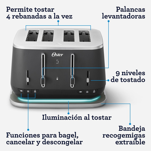 Tostadora Premium Para 4 Rebanadas Tsstta4540b Color Negro