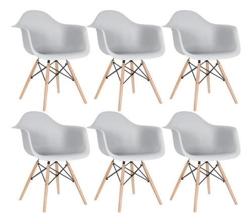6 Cadeiras  Eames Wood Daw Com Braços Jantar Cozinha Cores Estrutura Da Cadeira Cinza-claro