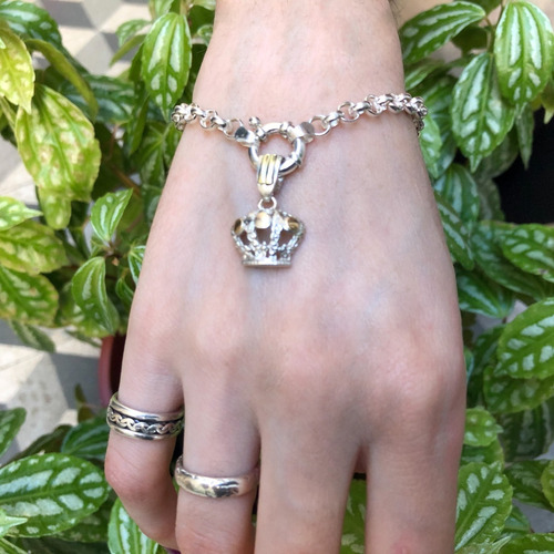 Pulsera Rolo Plata 4,5 Mm Corona Plata Y Oro I540)g