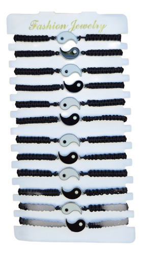 Set 12 Pulseras Para Parejas Ying Yang Novio Amigo Amor Dije Blanco 22 Cm 15 Cm