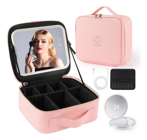Lagivine Bolsa De Maquillaje De Viaje Con Espejo Led, Divis.