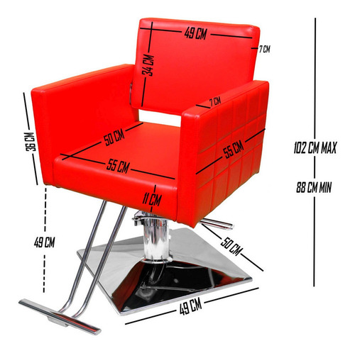 Imagen 6 de 9 de Silla Barberia Estetica Sillon Cuadrado Hidraulico Salon Spa