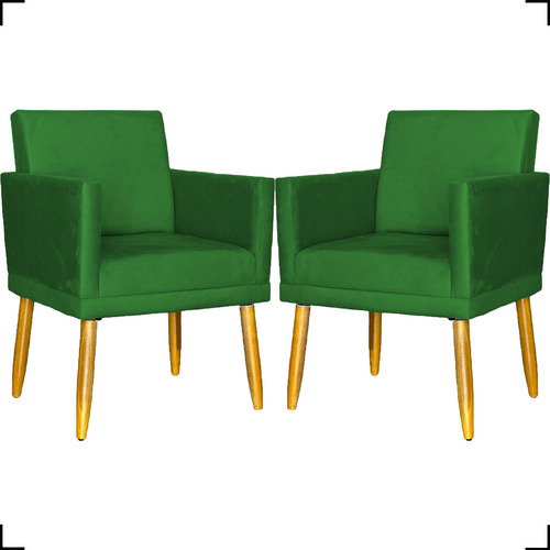 Kit 2 Poltronas Decorativas Para Sala De Espera Reforçadas Cor Verde Desenho Do Tecido Suede Liso