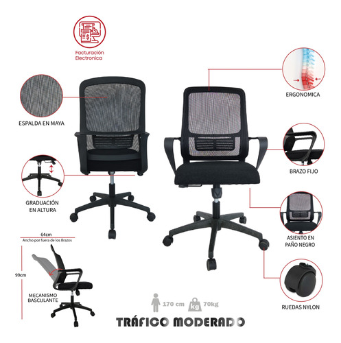 Silla De Oficina Cauca Ergonomica En Nylon