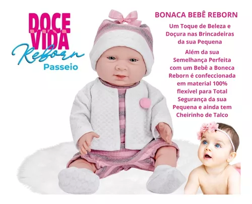 Kit Boneca Bebê Reborn Menina + Jogo Peças Festinha c/ Vela em