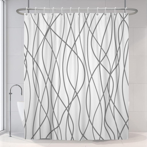 Cortina De Ducha A Rayas Gris Y Blanco Para Baño 72 X72 , Ju