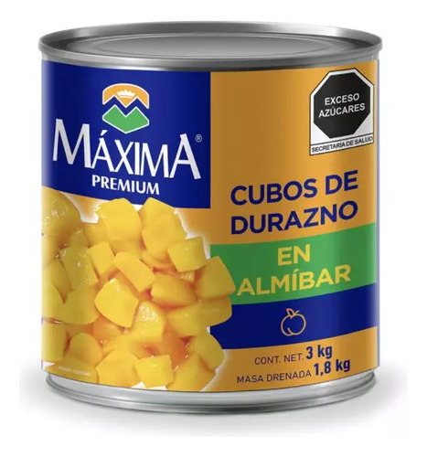 Duraznos En Cubos Máxima Premium 3 Kg, Caja 6 Piezas