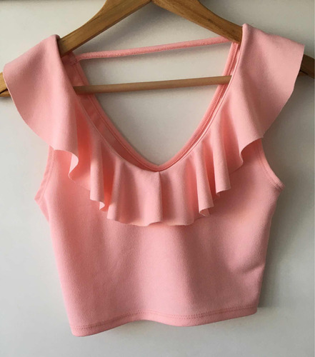 Top Crop Musculosa Volados Mujer Rosa Nuevo Divino 