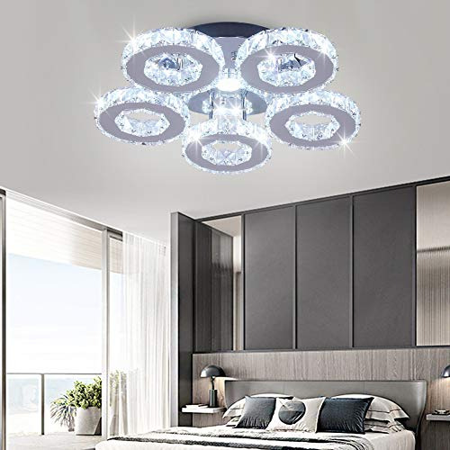 Moderno Gran Cristal Luz Techo Led Araña Cinco Anillo Para