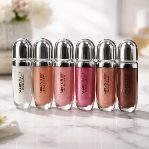 Kit 6 Gloss Labial ​Brilho Intenso Glitter Sarah's Beauty
