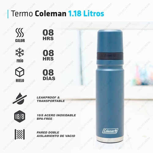 Imagen 2 de 10 de Termo Coleman Matero De Acero Inoxidable 1.18 L Negro / Azul