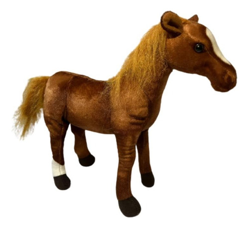 Cavalo Pelúcia Marrom Realista Em Pé Decoração 35cm