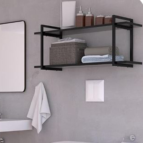 2 Suportes Prateleira Duplo Estilo Industrial Parede Banheir Preto