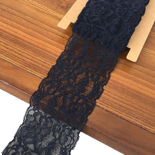 Cinta Encaje Patron Floral Elastico Negro 3 Para Costura S
