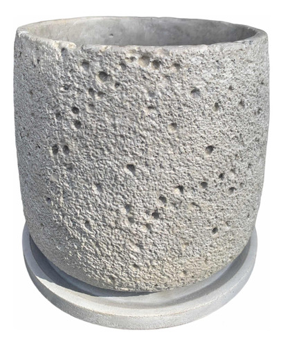 Macetero Concreto Textura Volcanico+plato De Drenaje 17x17cm