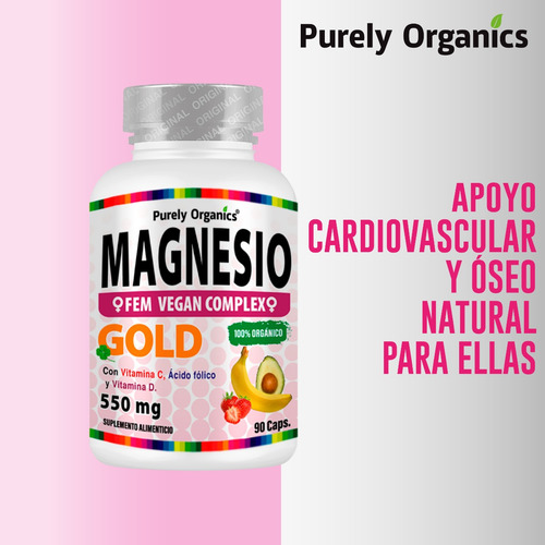 Magnesio Natural Women Complex -para Mujeres, Organic 90 Cap Sabor Sin sabor