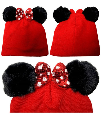 Imagem 2 de 4 de Kit Inverno Infantil Minnie Disney : Gorro / Touca + Luvas