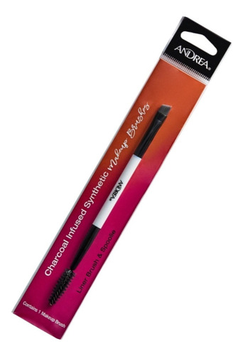 Pincel Delineador Y Cepillo Angular Ceja Fibra Carbon Andrea Color Combinado Blanco Y Negro