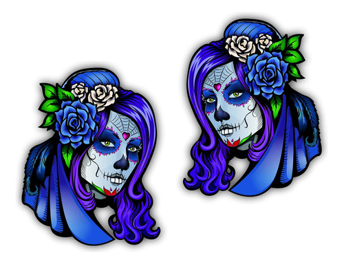 2 Pegatinas De 5.0in Para El Da De Los Muertos, Color Azul Y