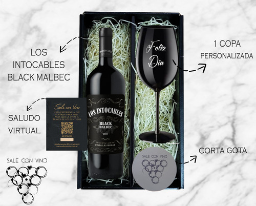 Box Regalo Intocables Malbec + 1 Copa Negra Grabada