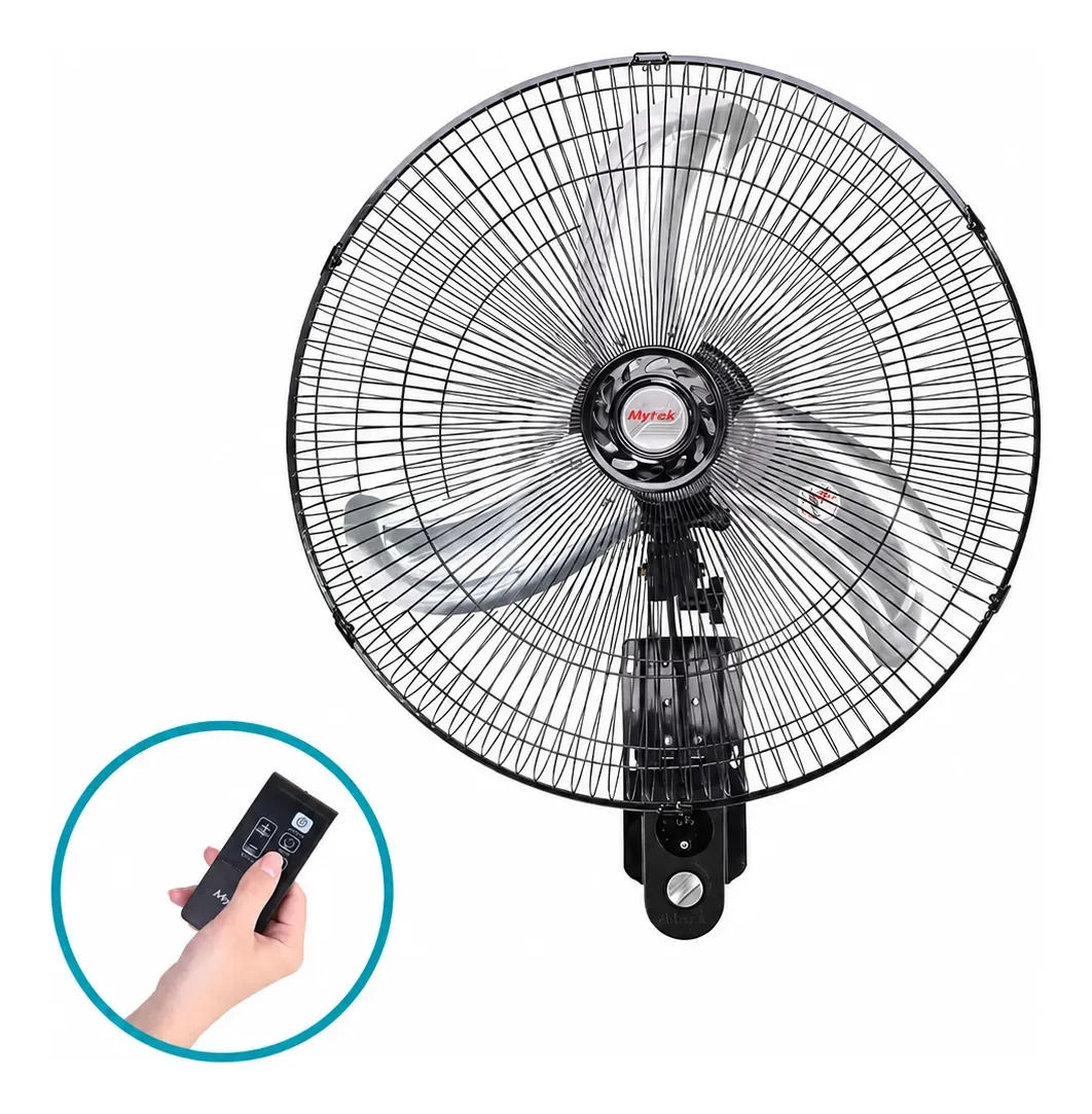 Ventilador De Pared Mytek 3420 Super De 20 Con Control 50.8 Cm 60 Hz Negro Plateado Metal 3