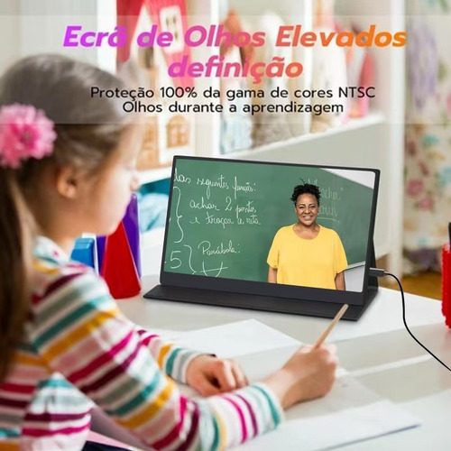 Monitor Portátil 15,6'' Com Capa Couro Fhd Ips Hdmi Usb-c