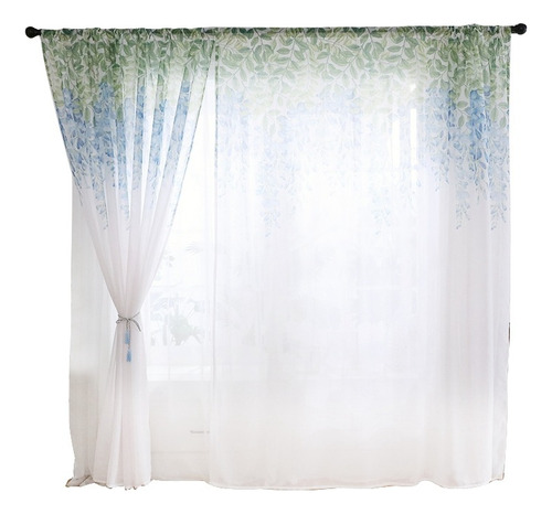 Valance De Voile Polyester Para Ventana, Dormitorio O Sala Azul