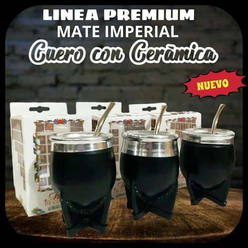 New!premium!mate Imperial Cuero-ceramica+bombilla Resorte+ca