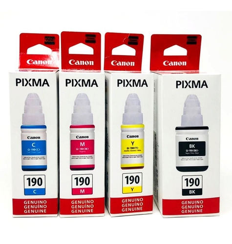 Imagen 1 de 5 de Kit 4 Tintas Canon Original Gi-190 G1100 G2100 G3100 G4100