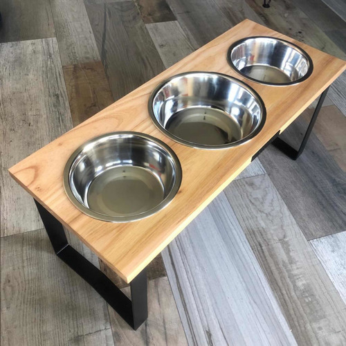 Comedero Perros En Altura Triple Madera Paraíso