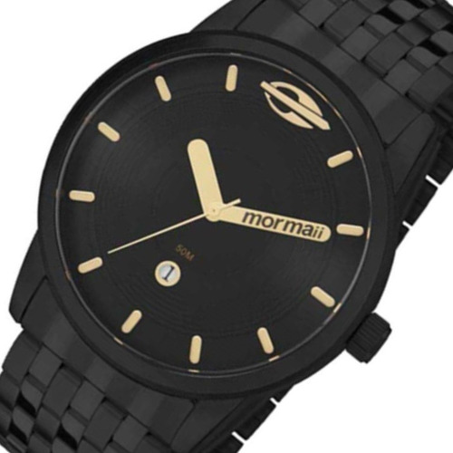 Relógio Masculino Mormaii Maui Preto Dourado Aço Metal Mo2115aa/4p Original C/ Estojo