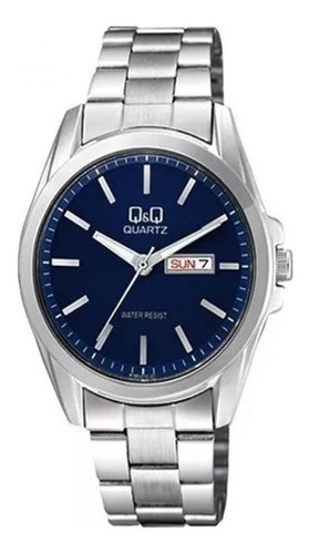 Reloj de pulsera Q&Q A190-212Y de cuerpo color plateado, para hombre, con correa de acero inoxidable color plateado