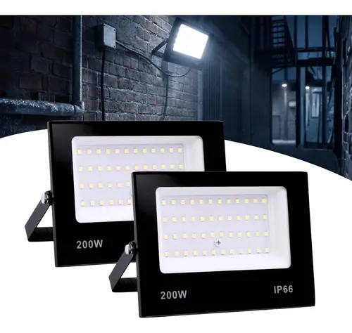 Kit 2 Refletor Led Holofote 200w Ip66 Branco Frio Carcaça Preto Luz Branco-frio 127/220v
