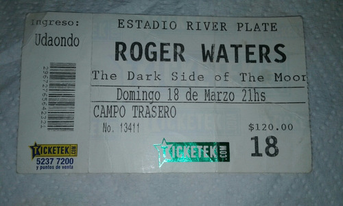Entradas De Colección Roger Waters The Dark Side Of The Moon